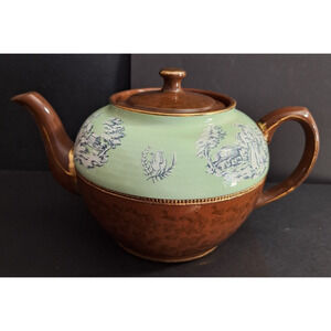 Vintage Sadler England Staffordshire Teapot Brown Green White Greek Figures